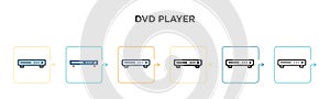 Dvd player vector icon in 6 different modern styles. Black, two colored dvd player icons designed in filled, outline, line and