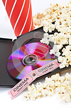 DVD, popcorn, soda and cinema tickets