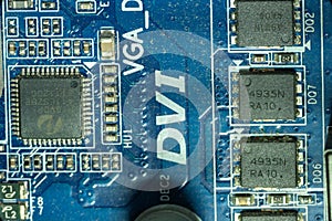 DVI cards for doubling the bandwidth and obtaining high screen resolution installed on the motherboard of a personal compute