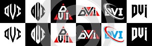 DVI letter logo design in six style. DVI polygon, circle, triangle, hexagon, flat and simple style with black and white color