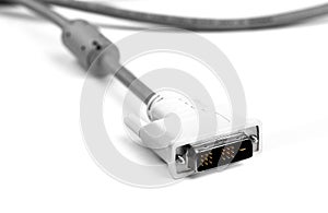 DVI plug, white cable isolated on white background