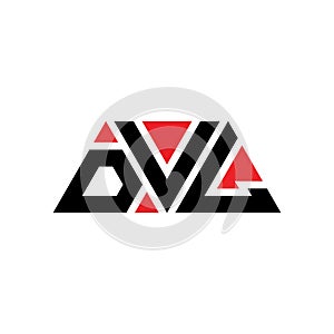 DVL triangle letter logo design with triangle shape. DVL triangle logo design monogram. DVL triangle vector logo template with red