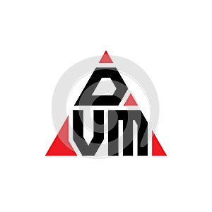 DVM triangle letter logo design with triangle shape. DVM triangle logo design monogram. DVM triangle vector logo template with red
