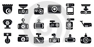 DVR camera icons set, simple style