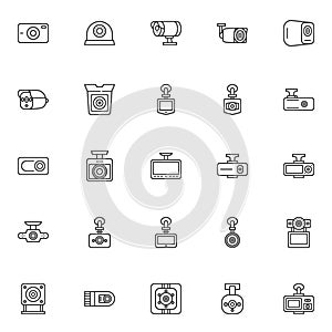 DVR camera line icons set