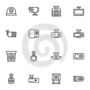 DVR camera line icons set