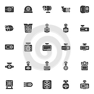 DVR camera vector icons set