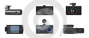 DVR icons set cartoon vector. Ip dome security