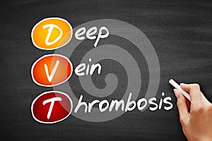 DVT - Deep Vein Thrombosis, acronym health concept on blackboard