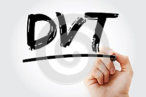 DVT - Deep Vein Thrombosis acronym with marker, health concept background