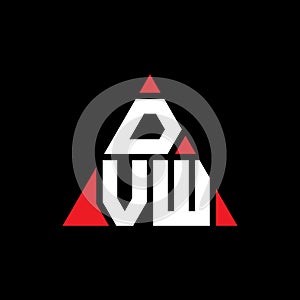 DVW triangle letter logo design with triangle shape. DVW triangle logo design monogram. DVW triangle vector logo template with red