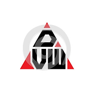 DVW triangle letter logo design with triangle shape. DVW triangle logo design monogram. DVW triangle vector logo template with red