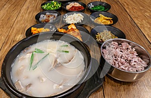 Dwaeji Gukbap Korean Pork Soup Rice Served With Traditional Side Dishes