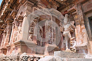 Dwarapala and deities in niches, southern entrance, Brihadisvara Temple, Tanjore, Tamil Nadu