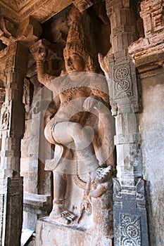 Dwarapala on the left side of the entrance to maha-mandapa, Brihadisvara Temple, Tanjore, Tamil Nadu photo