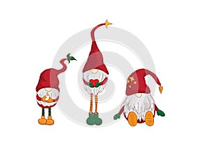 Dwarf, christmas elf, three funny christams elfs with hats on eyes