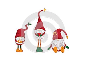 Dwarf, christmas elf, three funny christams elfs with hats on eyes photo