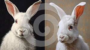 Dwarf Fold-eared White Rabbit Portrait In Dino Valls Style