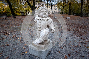 Dwarf Garden Zwergerlgarten - Dancer Dwarf with castanets - 17th century statue - Salzburg, Austria