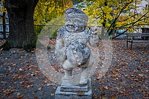 Dwarf Garden Zwergerlgarten - Duellist Dwarf with pegleg - 17th century statue - Salzburg, Austria