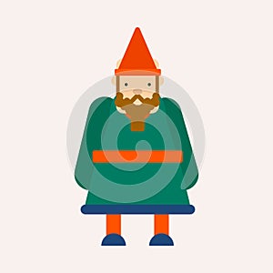 Dwarf or gnome in cone hat fairy tale isolated male character