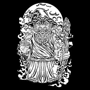 Dwarf Wizard Black and White Illustration