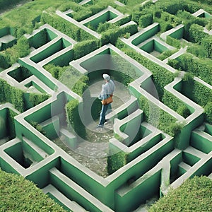 dwarfed by a towering 3D hedge maze environment which inspired by the works or designs of Escher.