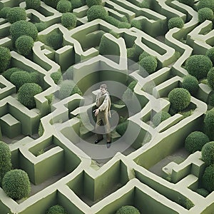 dwarfed by a towering 3D hedge maze environment which inspired by the works or designs of Escher.