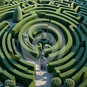 dwarfed by a towering 3D hedge maze environment which inspired by the works or designs of Escher.