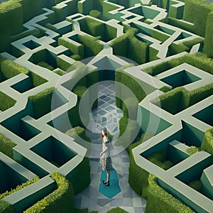 dwarfed by a towering 3D hedge maze environment which inspired by the works or designs of Escher.