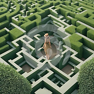 dwarfed by a towering 3D hedge maze environment which inspired by the works or designs of Escher.