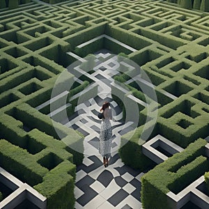 dwarfed by a towering 3D hedge maze environment which inspired by the works or designs of Escher.