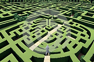 dwarfed by a towering 3D hedge maze environment which inspired by the works or designs of Escher.