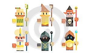 Dwarves with Magical Staves Set, Fairy Tale Design Elements, Fantasy Game Heroes Vector Illustration