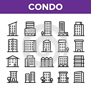 Dwelling House, Condo Linear Vector Icons Set
