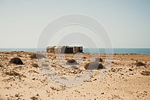 a dwelling next to the road at the atlanic coast of Morocco