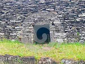 dwellings of ancient aboriginals on Easter Island. made of shelter stones and walls