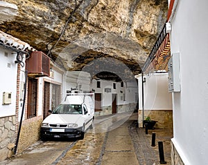 Dwellings built into rock overhangs in Setenil de las Bodegas, Andalusia Spain