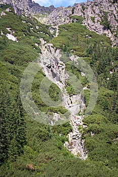 Dwoista siklawa waterfall in Tatra Mountains, Europe, Poland. Mountain landscape. Outdoor scenic.