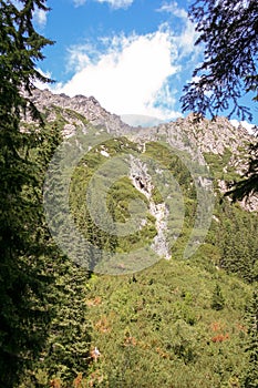 Dwoista siklawa waterfall in Tatra Mountains, Europe, Poland. Mountain landscape. Outdoor scenic. Beautiful view