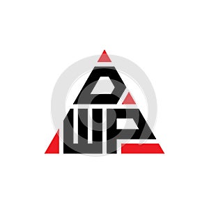 DWP triangle letter logo design with triangle shape. DWP triangle logo design monogram. DWP triangle vector logo template with red