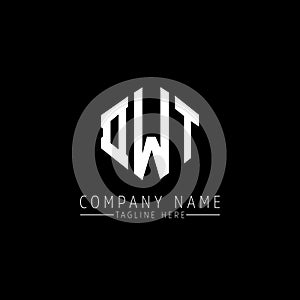 DWT letter logo design with polygon shape. DWT polygon and cube shape logo design. DWT hexagon vector logo template white and