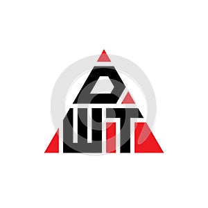 DWT triangle letter logo design with triangle shape. DWT triangle logo design monogram. DWT triangle vector logo template with red