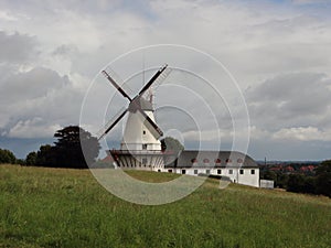 Dybboel Mill Danish National Monument with Cloudy Sky