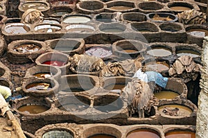 Dye vats of tannery, Fes, Morocco