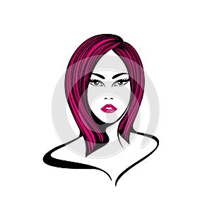 Dyed red hair. Beauty, makeup, hairstyle salon illustration.