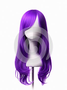 Dyed blue hair wig on a woman mannequin on white background.