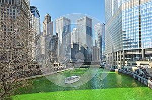 Dyeing Chicago River Green On Saint Patrics Day