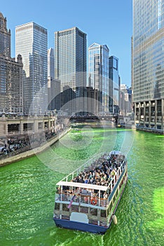 Dyeing Chicago River Green On Saint Patrics Day