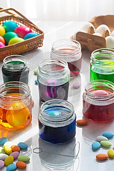 Dyeing Easter Eggs in Glass Jars with Colorful Easter Candy